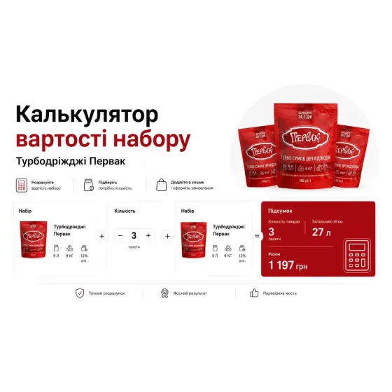 Калькулятор вартості набору Турбодріжджів Первак